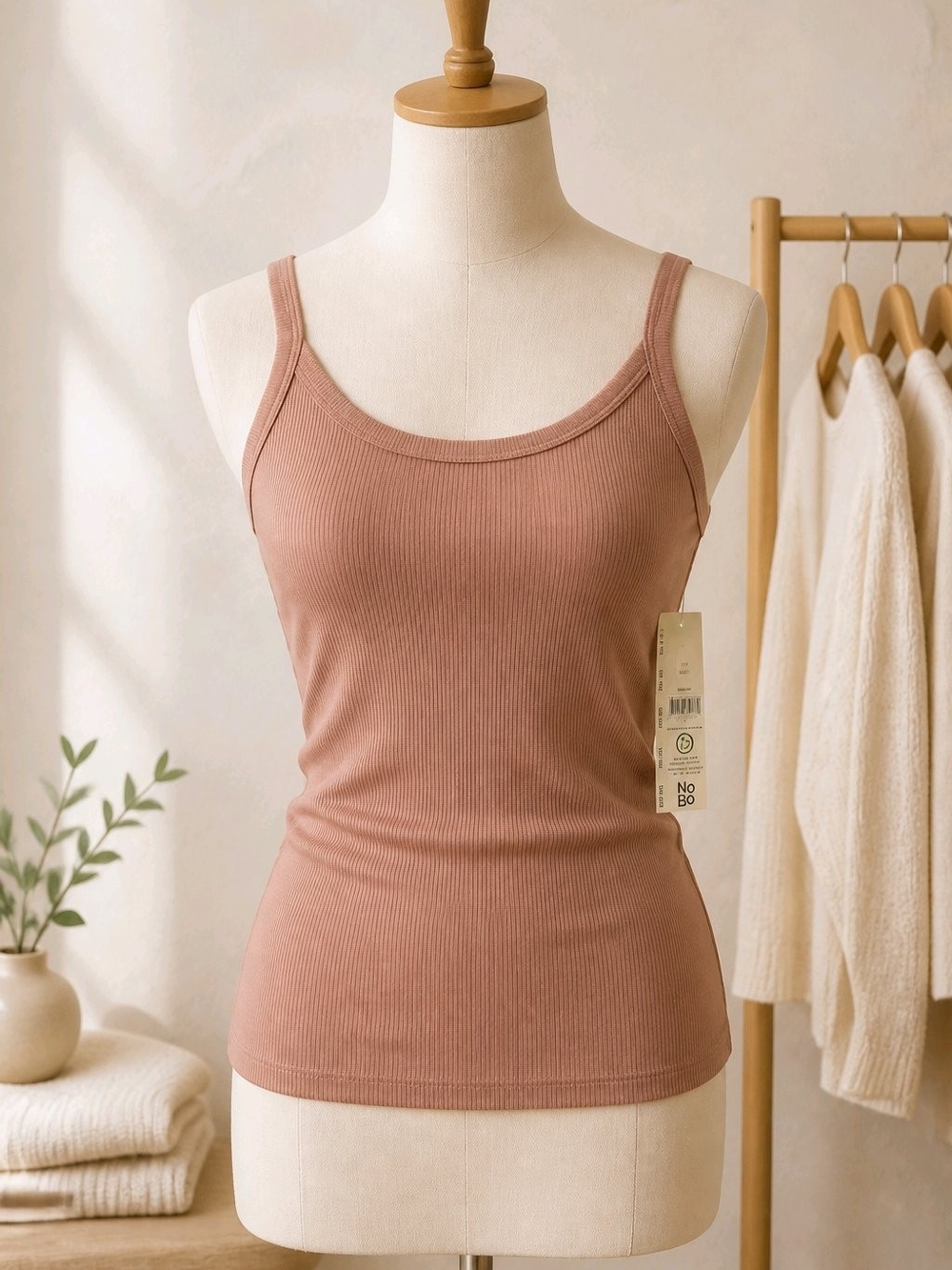 NOBO Ribbed Scoop Neck Tank Top in Dusty Mauve